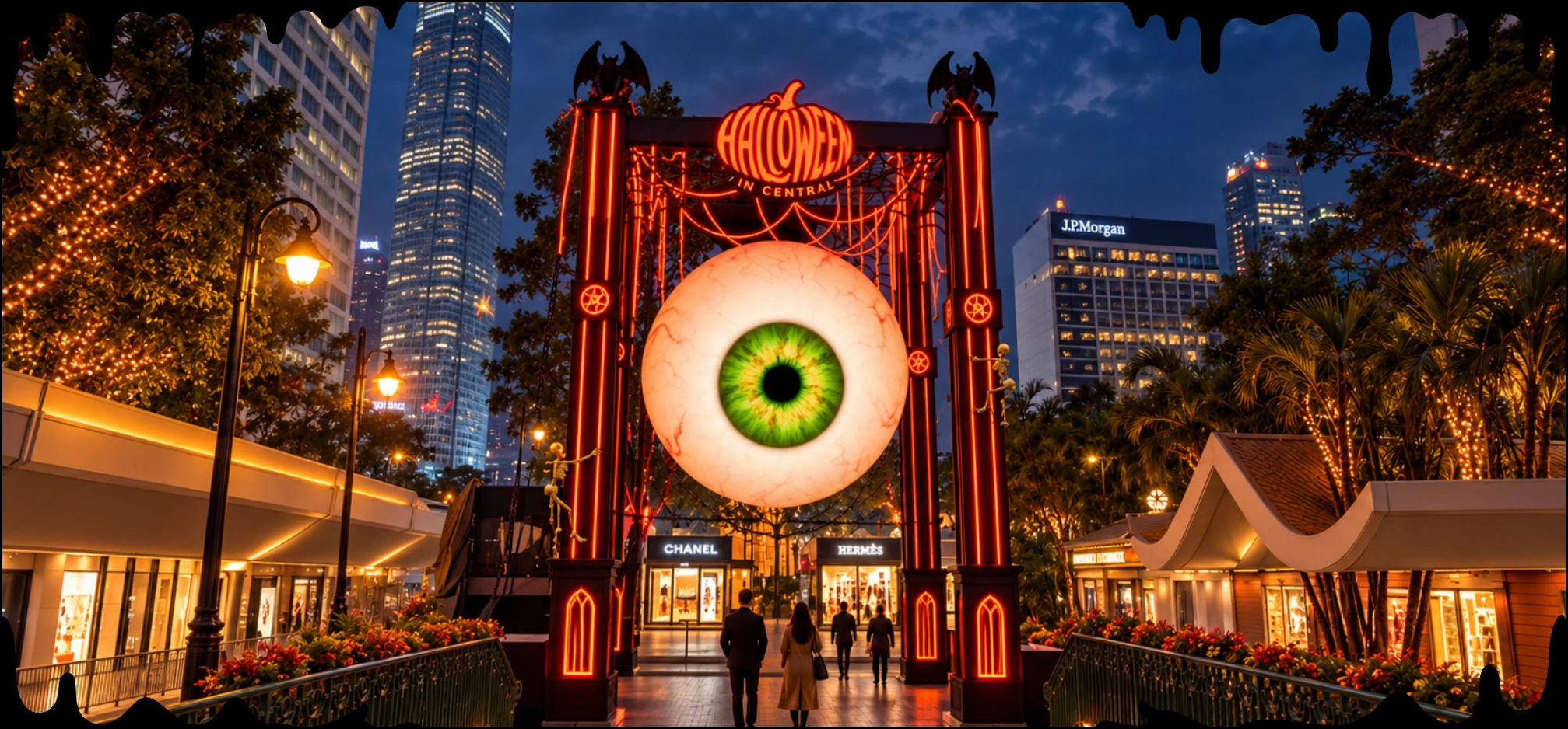 The giant illuminated eyeball installation at Statue Square Gardens