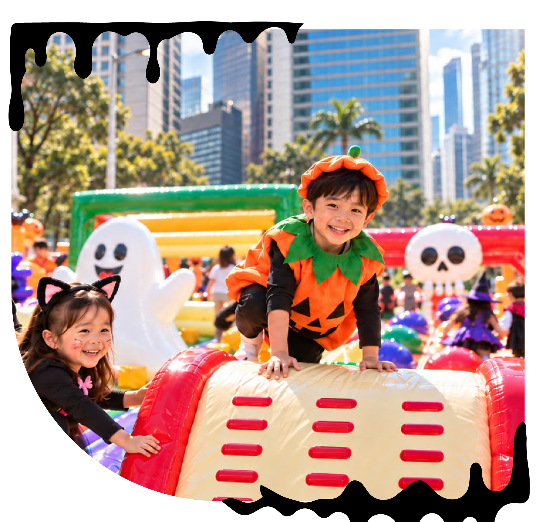 A family in Halloween costumes enjoying Central