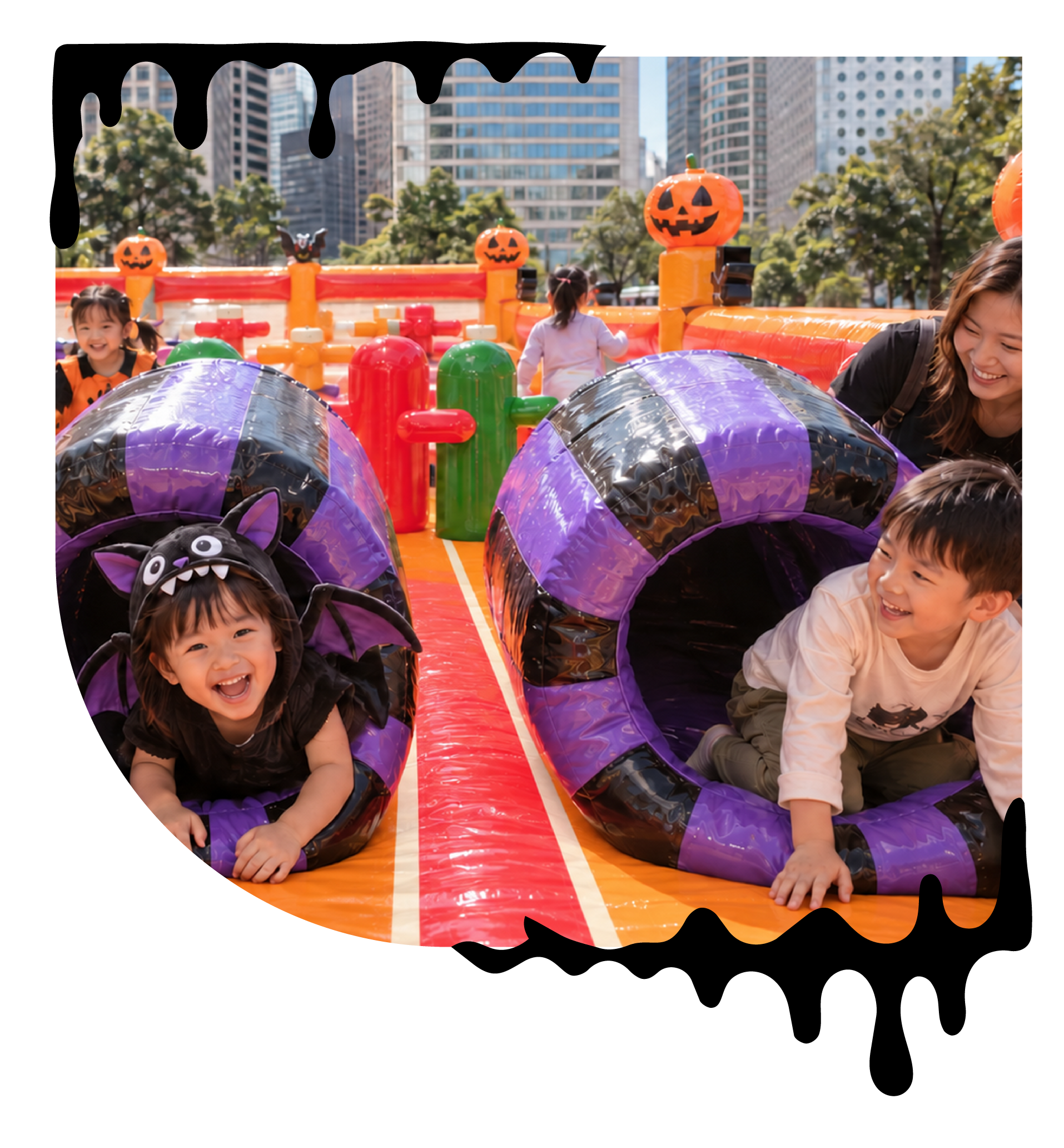 A family in Halloween costumes enjoying Central